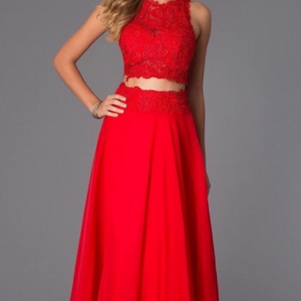 Red two-piece prom dress